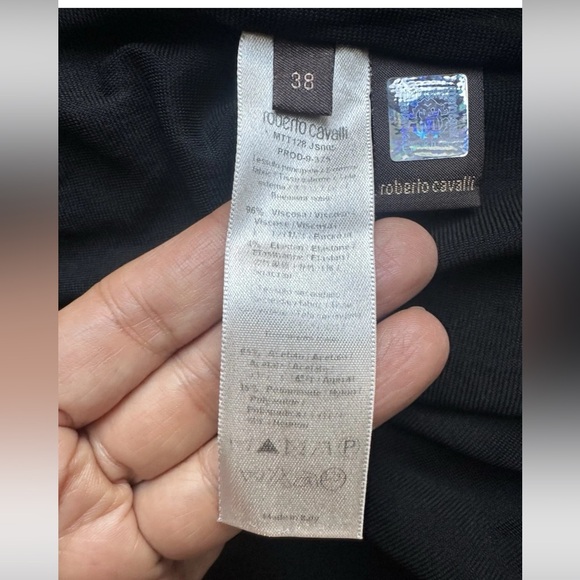 Vintage iconic Roberto Cavalli black ruched stretch dress w/gold panther heads S - Picture 13 of 14